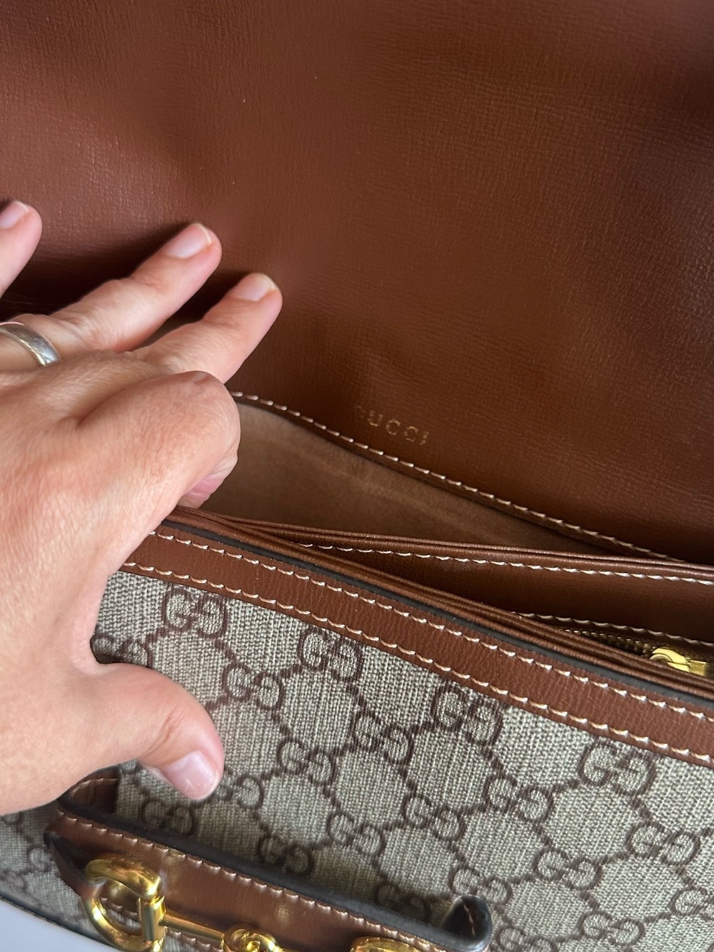 Brown Beige GG Canvas Shoulder Bag with Gold Hardware - Picture 2 of 4
